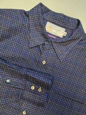 Vintage Alexander Julian Private Reserve 2XB Blue Multi-Grid Italian Cotton Shir